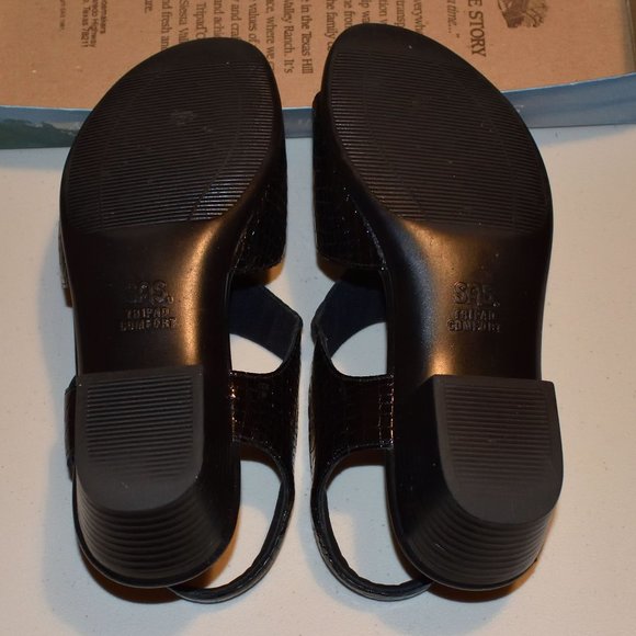 SOLD • SAS Suntimer Black Crocodile Slingback Sandals Embossed Size 6 1/2 W USA - Picture 3 of 11